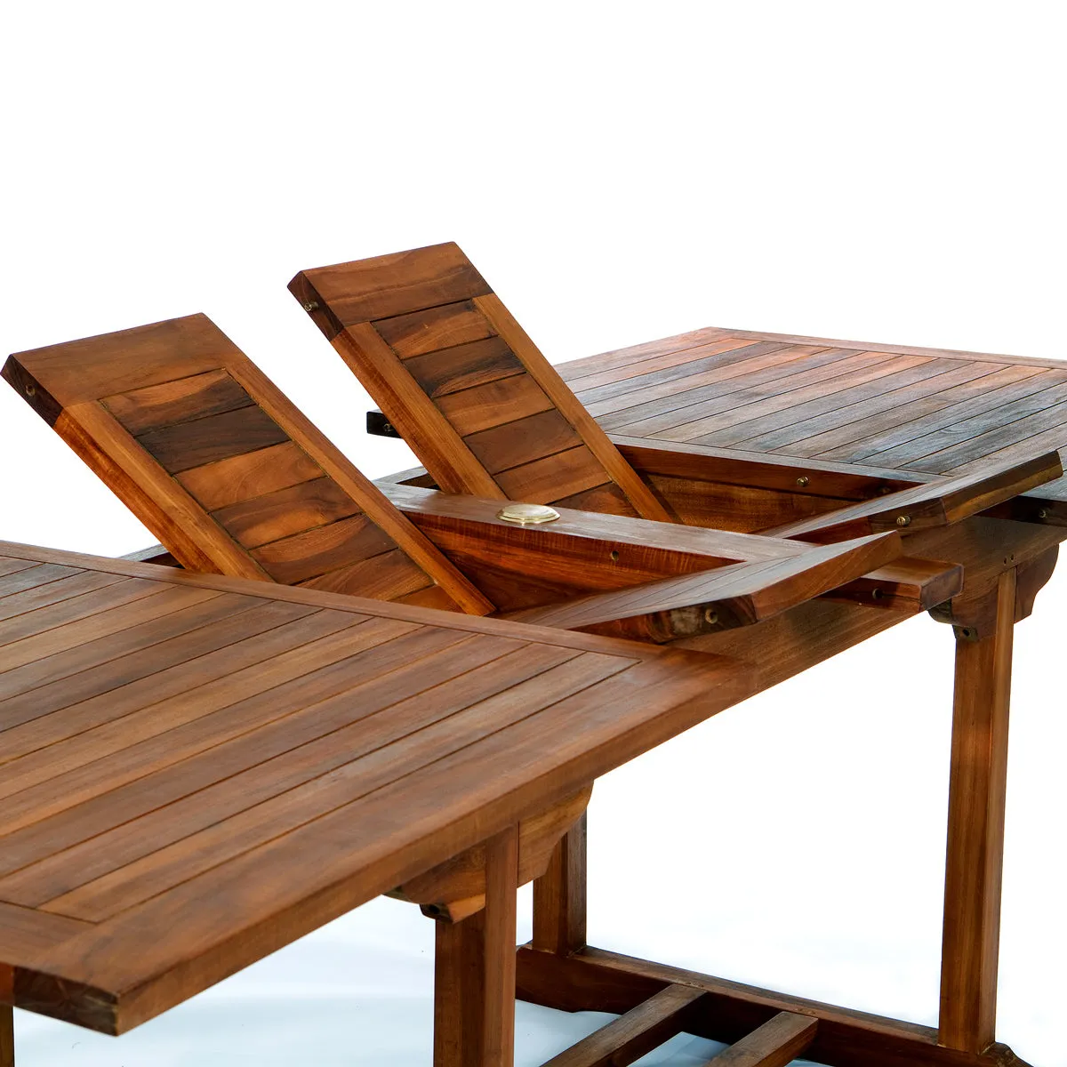 Teak 7-Piece Butterfly Dining Set, Table Extends 72", 83" & 95", Seats 8/10 People, Includes Dining Chairs.