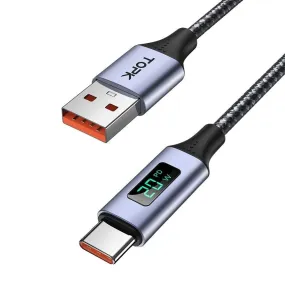 TOPK AN50 USB-C Cable with Volt Amp Display Data Fast Charge for Samsung, Xiaomi, LG, HTC