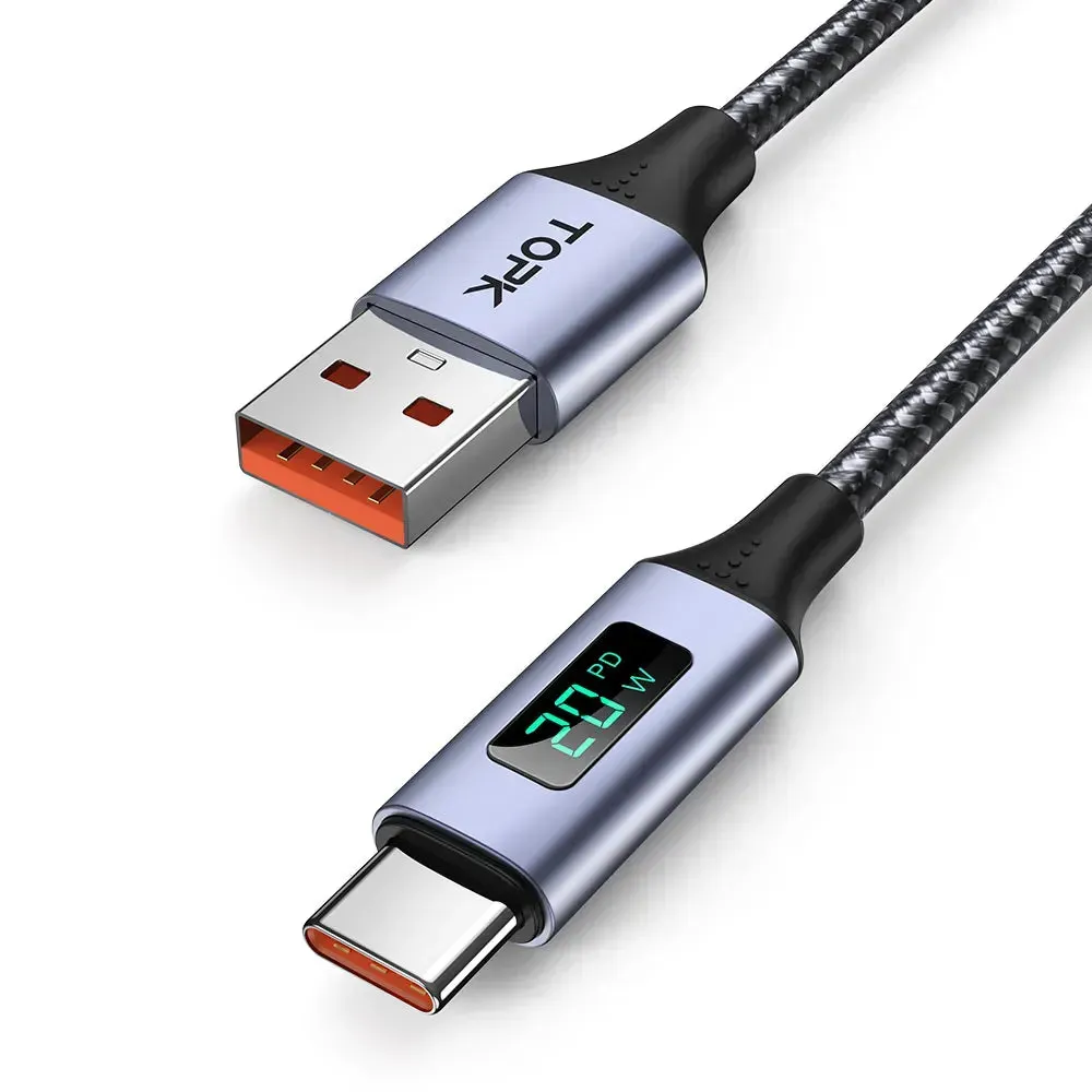 TOPK AN50 USB-C Cable with Volt Amp Display Data Fast Charge for Samsung, Xiaomi, LG, HTC