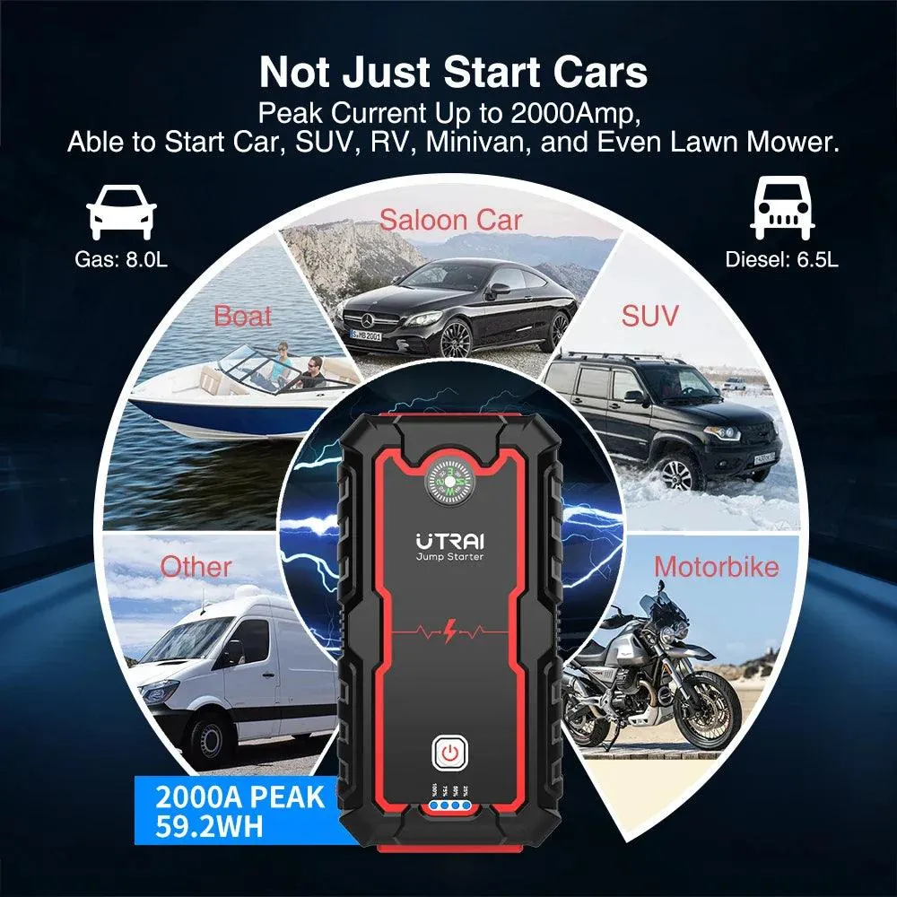 Ultimate 2000A Portable Car Jump Starter and Power Bank with Emergency Features