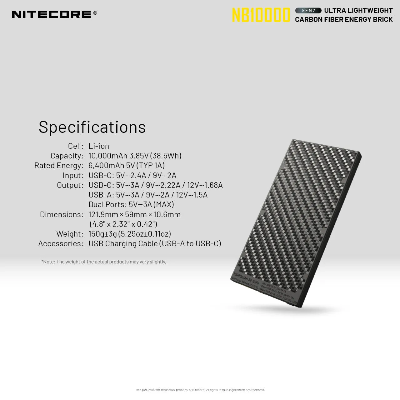 (USED/OPEN-BOX) Nitecore NB10000 Silver, 10000mAh USB/USB-C Quick-Charge Power Bank