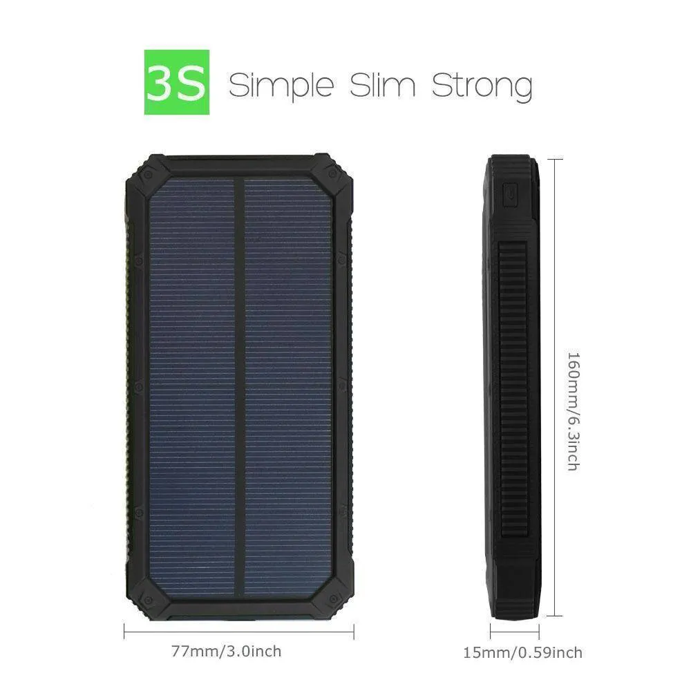 Waterproof Portable Solar Powered Phone /Battery Charger On The Go ! (20000mAh)