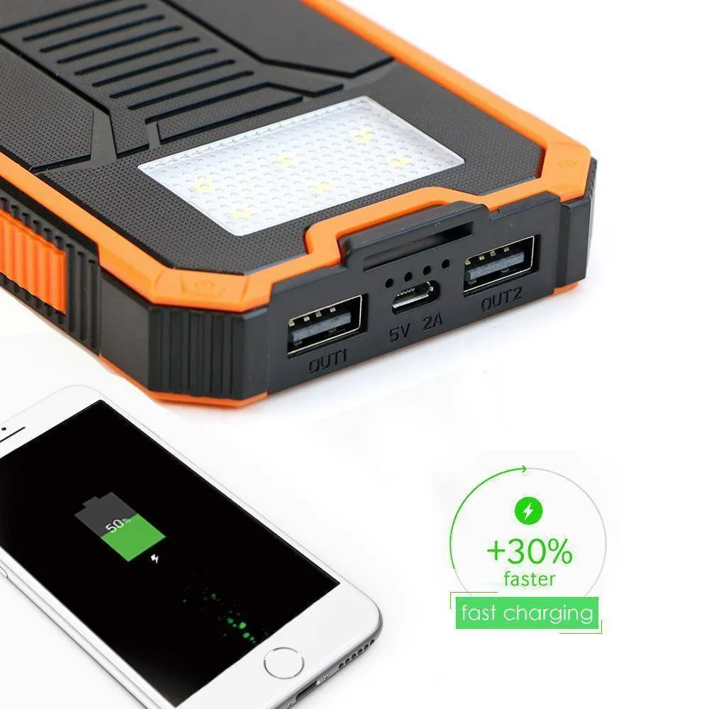 Waterproof Portable Solar Powered Phone /Battery Charger On The Go ! (20000mAh)