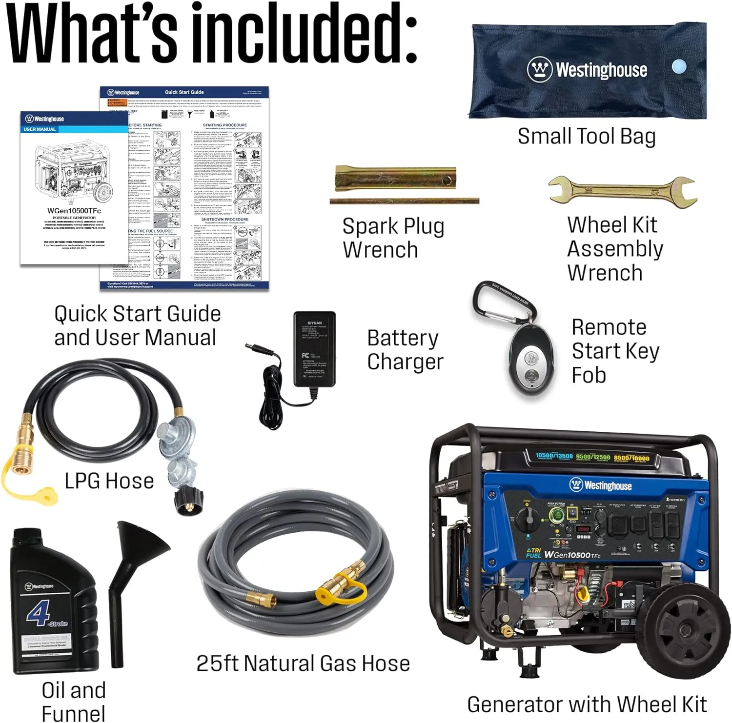 Westinghouse WGen10500TFc Tri-Fuel Generator 10500W/13500W 50 Amp Remote Start with CO Sensor New