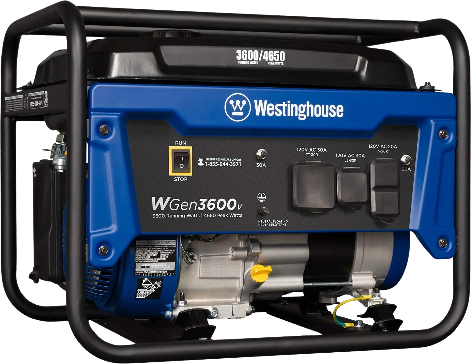 Westinghouse WGen3600v Generator 3600W/4650W 30 Amp Recoil Start Gas New