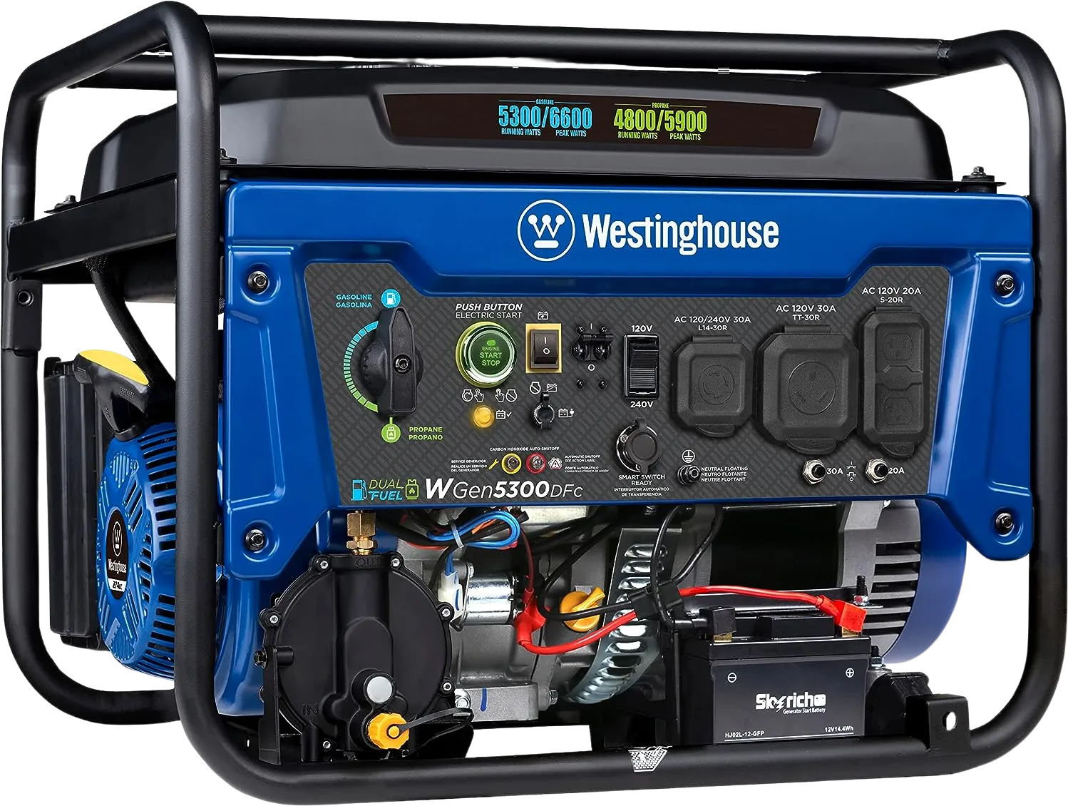 Westinghouse WGen5300DFc Generator 5300W/6600W 30 Amp Remote Start Dual Fuel with CO Sensor New