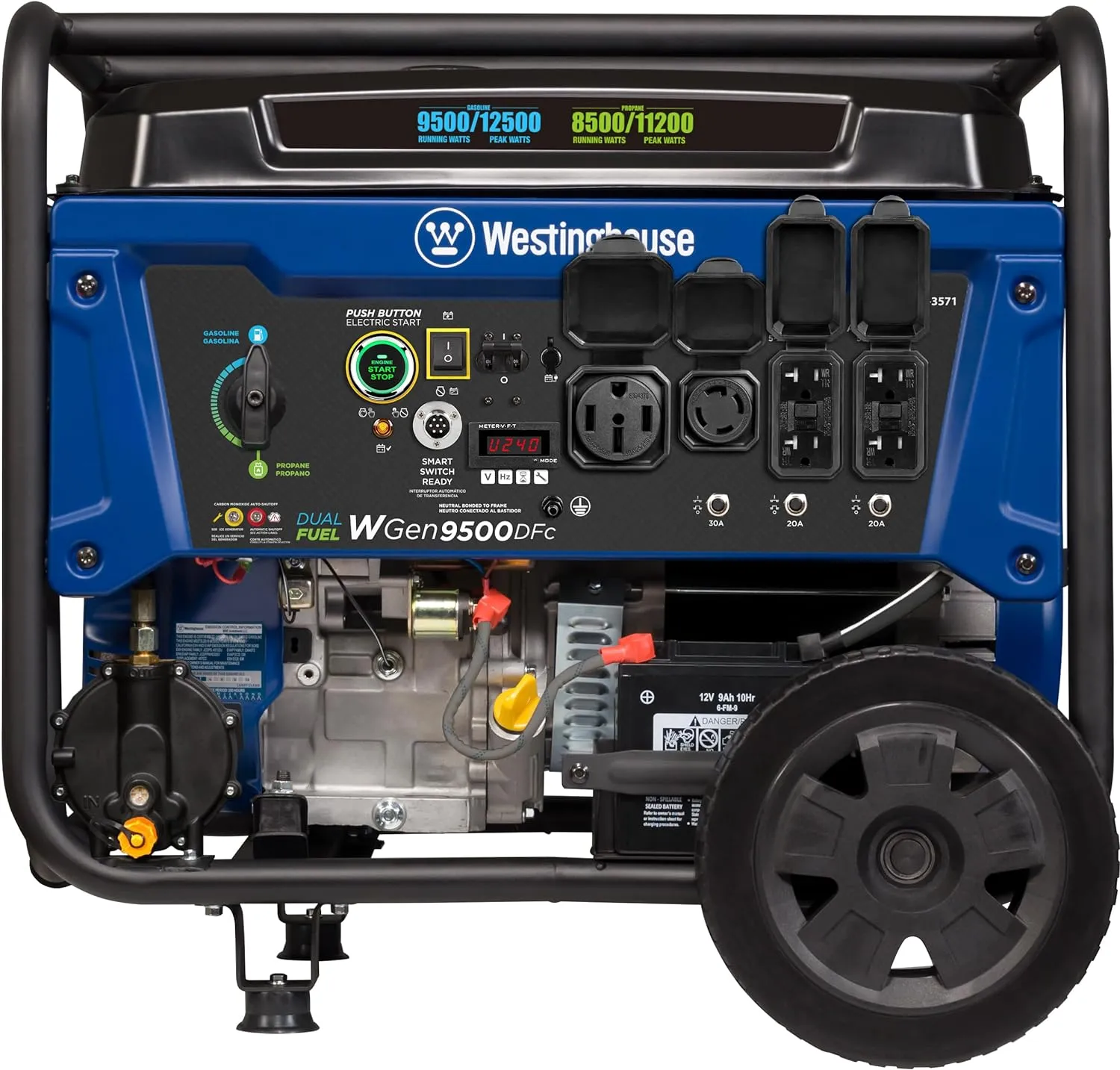 Westinghouse WGen9500DFc Generator 9500W/12500W 50 Amp Remote Start Dual Fuel with CO Sensor New