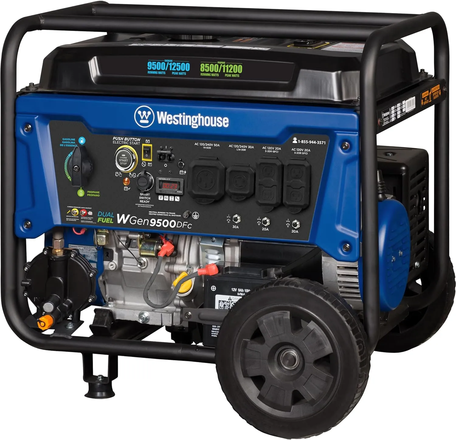 Westinghouse WGen9500DFc Generator 9500W/12500W 50 Amp Remote Start Dual Fuel with CO Sensor New