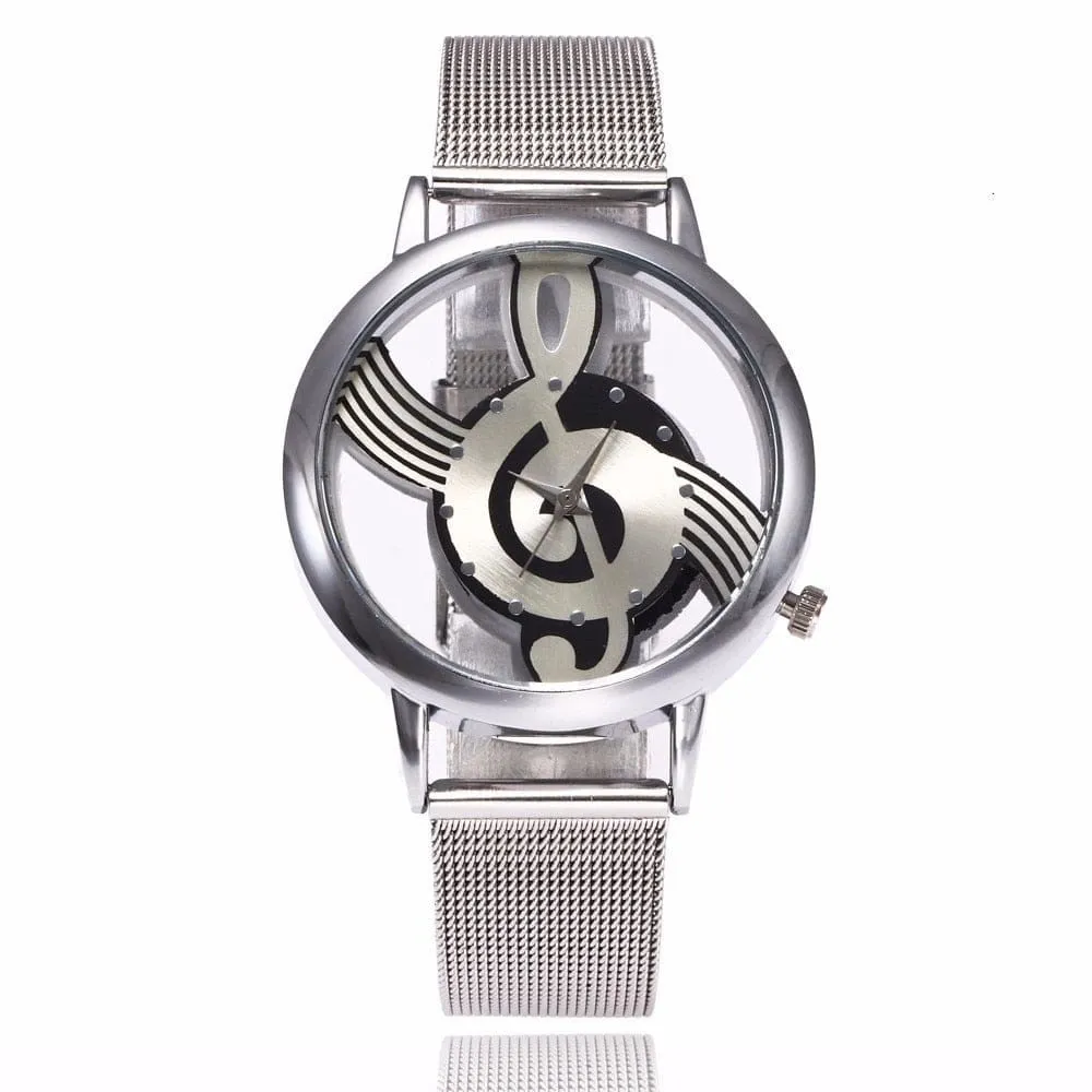 Women's Hollow Music Note Silver Fashion Watch by Zegarek Damski