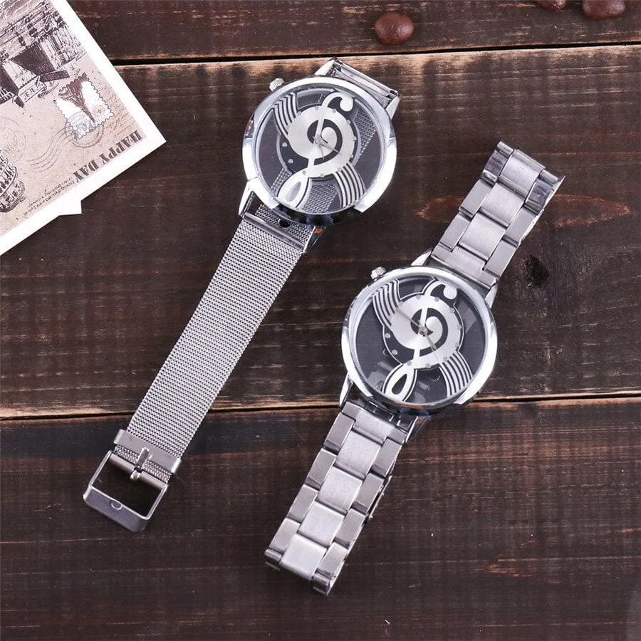 Women's Hollow Music Note Silver Fashion Watch by Zegarek Damski